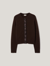 Wool Blend Satin Trim Cardigan | Brown