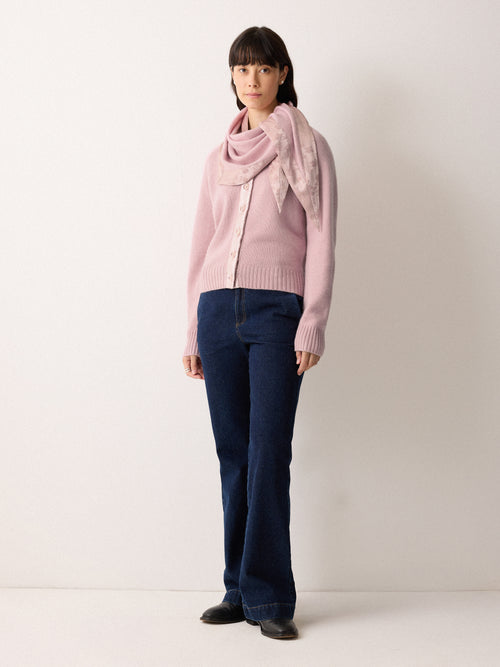 Wool Blend Satin Trim Cardigan | Pink