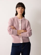 Wool Blend Satin Trim Cardigan | Pink
