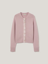 Wool Blend Satin Trim Cardigan | Pink