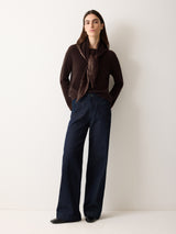 Wool Blend Satin Trim Top | Brown