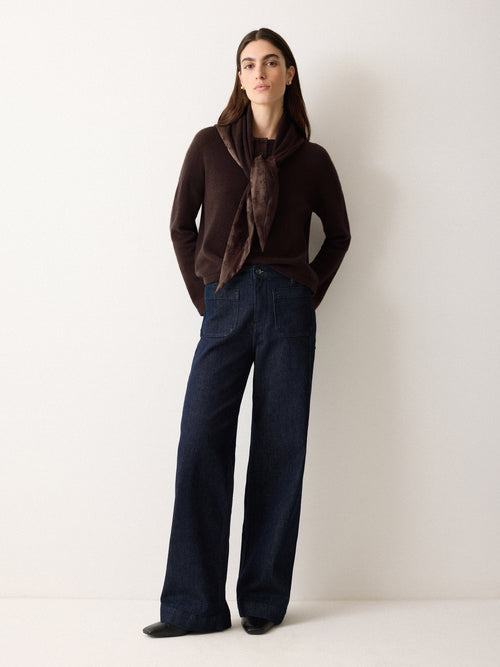 Wool Blend Satin Trim Top | Brown