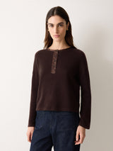 Wool Blend Satin Trim Top | Brown