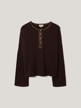 Wool Blend Satin Trim Top | Brown