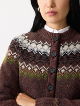 Fairisle Silk Trim Cardigan | Brown