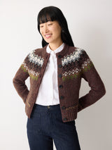 Fairisle Silk Trim Cardigan | Brown