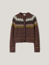 Fairisle Silk Trim Cardigan | Brown