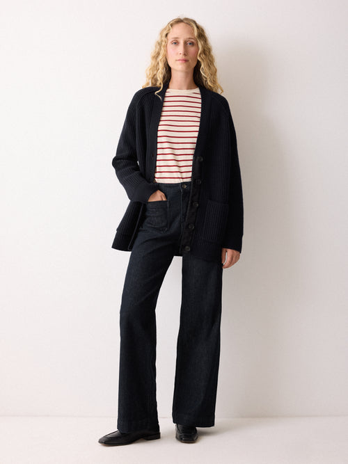 Fishermans Rib Merino Cardigan | Navy