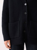 Fishermans Rib Merino Cardigan | Navy