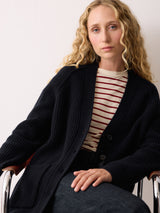 Fishermans Rib Merino Cardigan | Navy