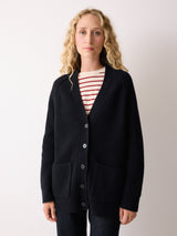 Fishermans Rib Merino Cardigan | Navy