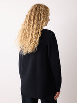 Fishermans Rib Merino Cardigan | Navy
