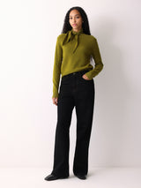 Donegal Wool Tie Neck Jumper | Green