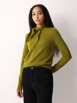 Donegal Wool Tie Neck Jumper | Green