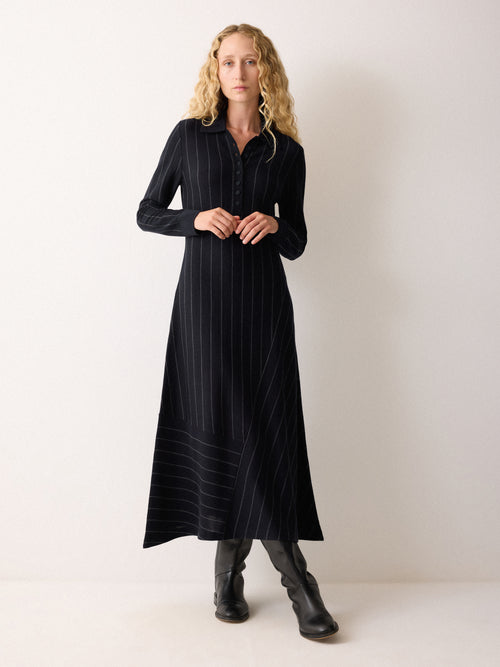 Pinstripe Merino Knit Dress | Blue