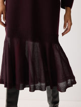 Sheer Panel Knit Dress | Burgundy