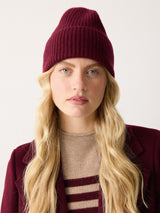 Wool Cashmere Blend Rib Beanie | Burgundy