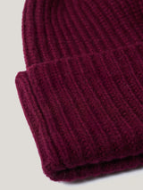 Wool Cashmere Blend Rib Beanie | Burgundy