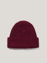 Wool Cashmere Blend Rib Beanie | Burgundy