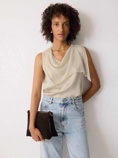 Silk Trim Drape Top | Cream