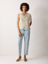 Silk Trim Drape Top | Cream