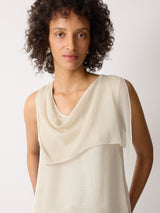 Silk Trim Drape Top | Cream