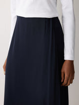 Silk Trim Layered Skirt | Navy