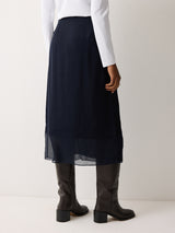 Silk Trim Layered Skirt | Navy