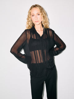 Pintuck Georgette Shirt | Black