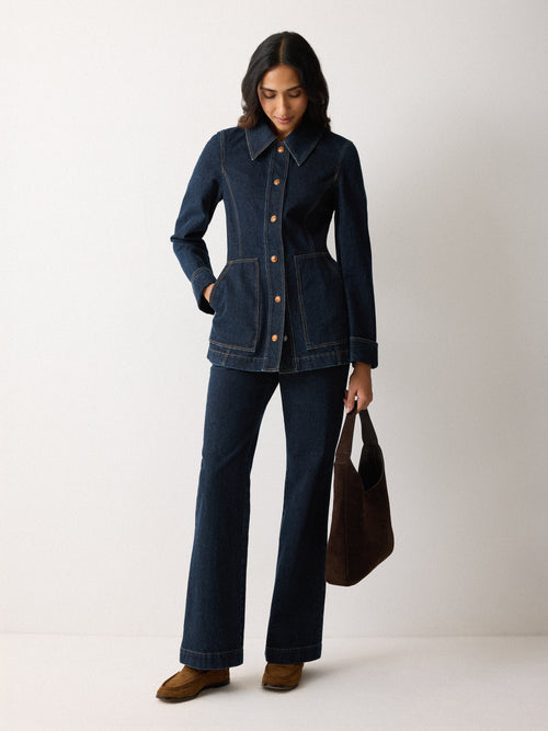 Denim Tailored Bootleg Trouser | Indigo