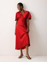 Satin Bias Cut Dress | Red