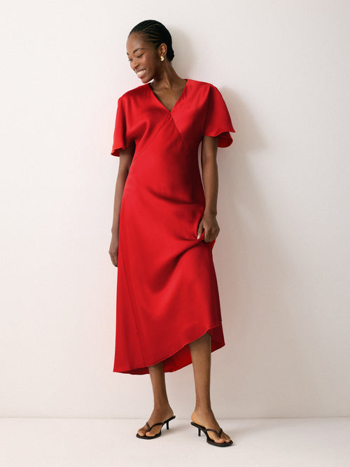 Satin Bias Cut Dress | Red