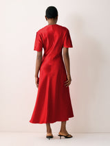 Satin Bias Cut Dress | Red