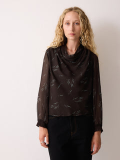 Wheat Flower Cowl Neck Top | Brown