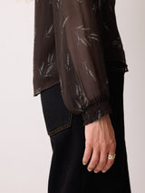 Wheat Flower Cowl Neck Top | Brown