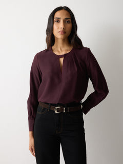 Pleated Neck Silk Shirt | Purple