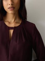 Pleated Neck Silk Shirt | Purple