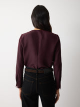 Pleated Neck Silk Shirt | Purple