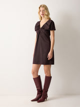 Heavy Satin V Neck Mini Dress | Purple