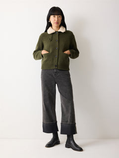 Sherpa Collar Cardigan | Khaki