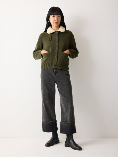 Sherpa Collar Cardigan | Khaki
