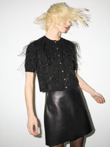 Feather Embellished Cardigan | Black