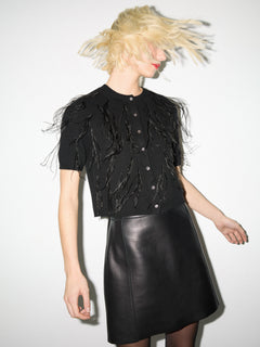 Feather Embellished Cardigan | Black