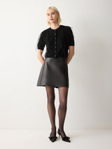 Feather Embellished Cardigan | Black