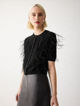 Feather Embellished Cardigan | Black