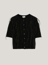 Feather Embellished Cardigan | Black