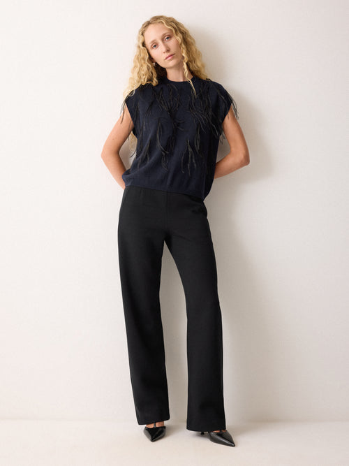Feather Cap Sleeve Jumper | Navy