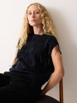 Feather Cap Sleeve Jumper | Navy