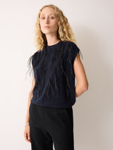 Feather Cap Sleeve Jumper | Navy