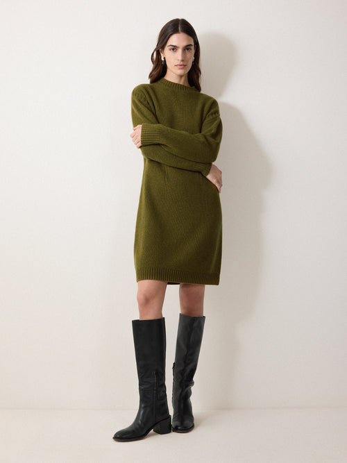 Knitted Mini Jumper Dress | Green